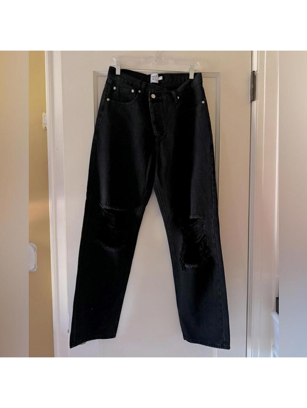 Princess Polly Black denim jeans with crossover detailed button up fly. 8 NWOT